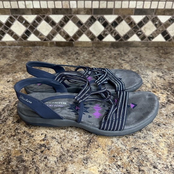 Skechers Reggae Sandals Womens Size 10 Navy Blue Gray Cushioned - Picture 3 of 8
